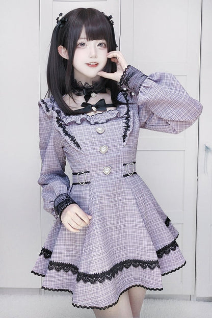 【12月18日予約締切】ジュエルリボンカラースイートレースチェックドレスセットアップ