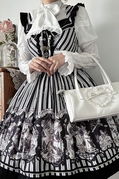 【10月3日予約締切】Black/White Elegant Gothic Lace Puff Sleeve Shirt with Detachable Sleeves and Bow Tie