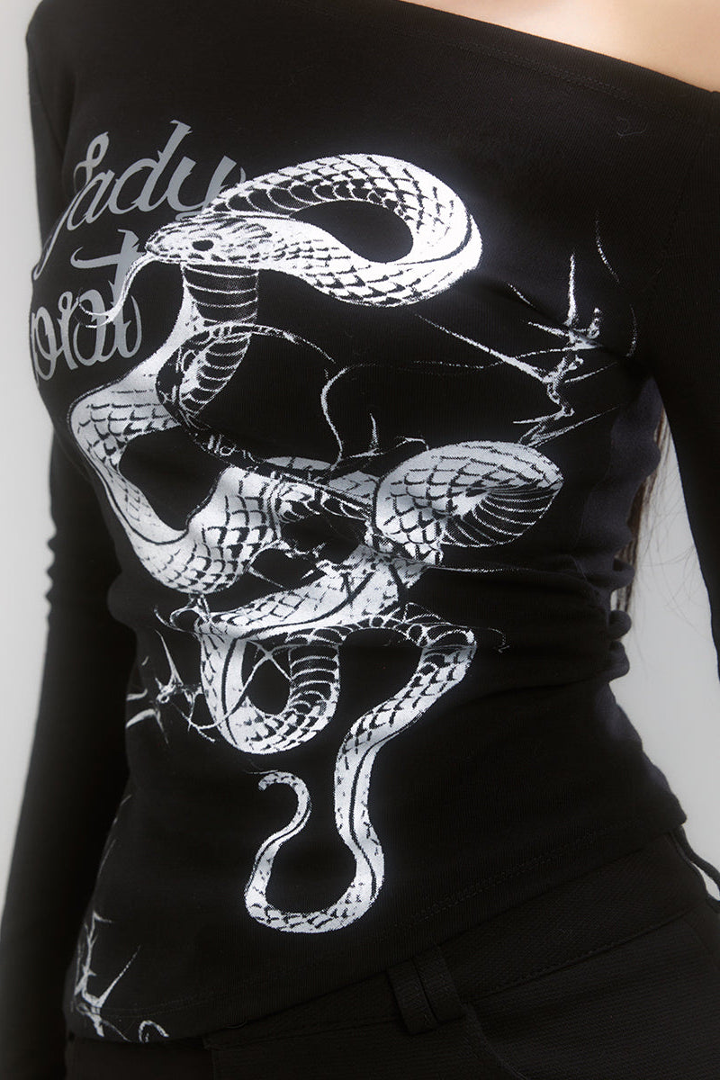 One-shoulder snake design long sleeve top