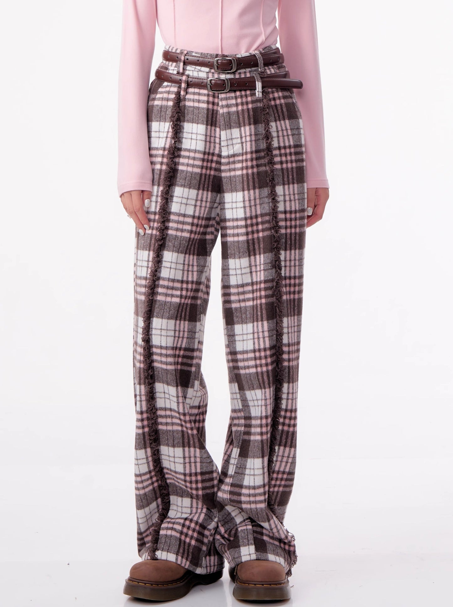 Wide Check Sweet Casual Pants