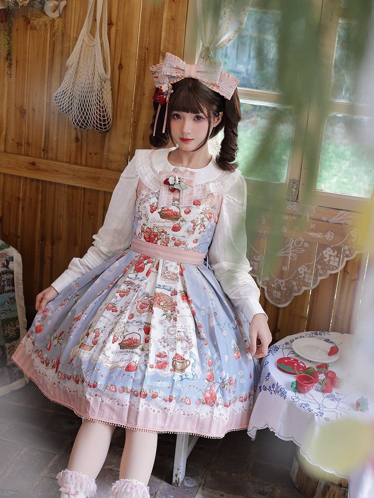 【4月18日预售截止】甜美洛丽塔草莓茶会蕾丝蓝色连衣裙（短款・长款）