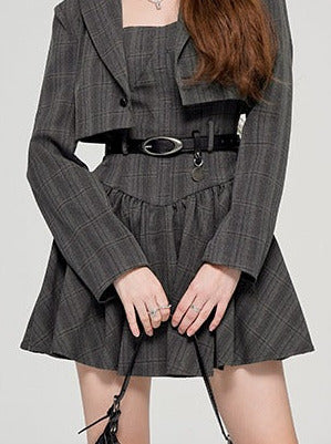 College Style Classic Gray Check Short Jacket + Dress