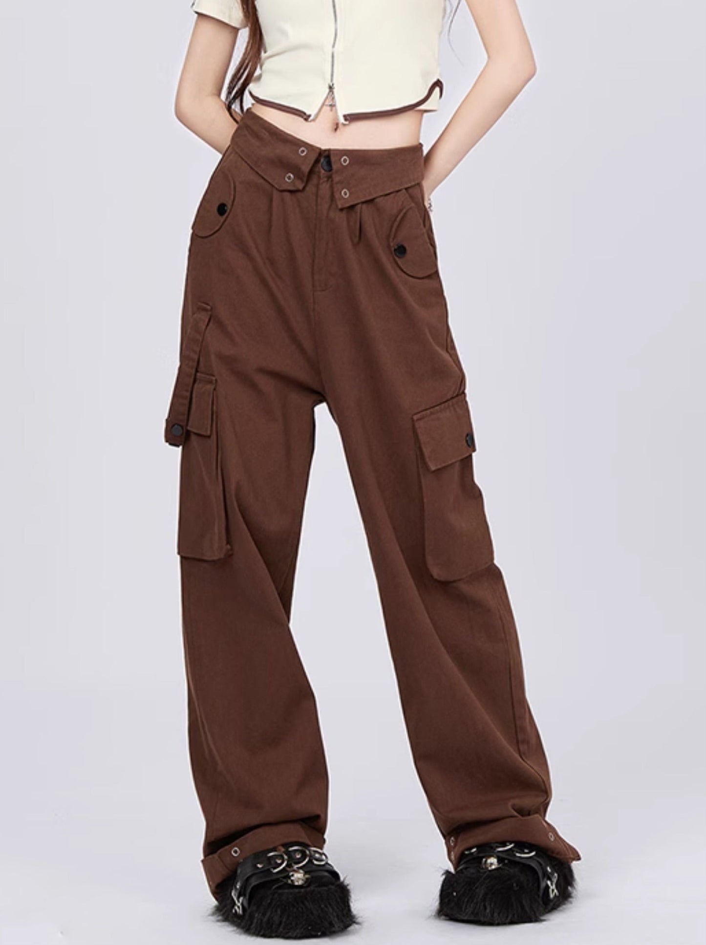 American Retro Flap Waist Straight Cargo Pants