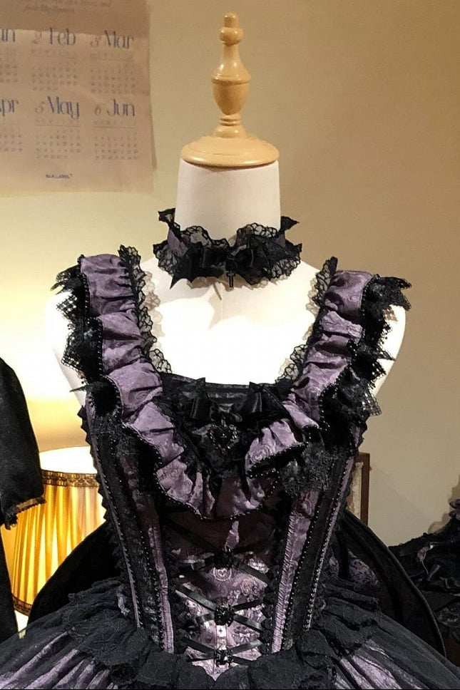 【10月30日予約締切】Purple And Black Gothic Lolita Series Accessories (Choker, Bat Wing Train, Detachable Princess Sleeves, Bunny Ear Hat, Witch's Hat)
