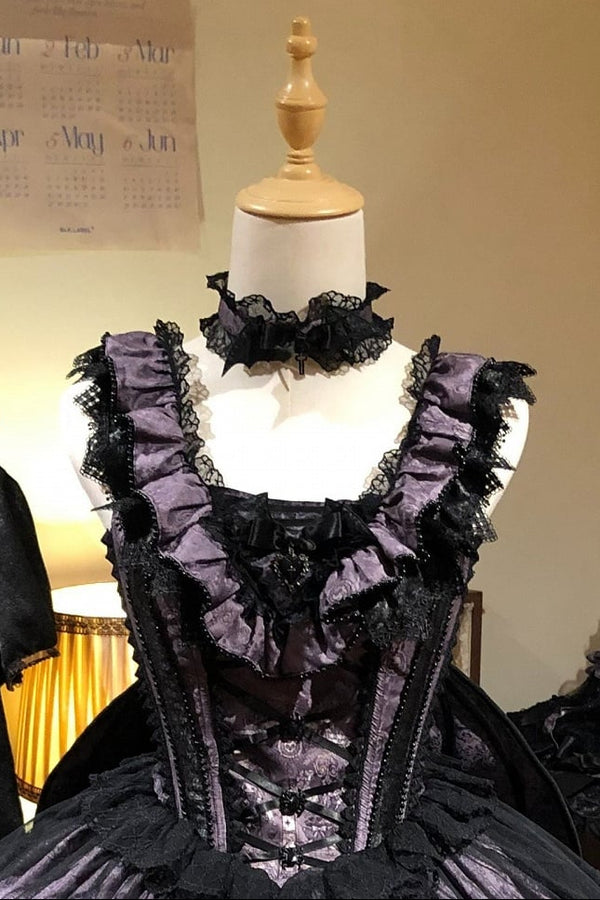 【10月30日予約締切】Purple And Black Gothic Lolita Series Accessories (Choker, Bat Wing Train, Detachable Princess Sleeves, Bunny Ear Hat, Witch's Hat)