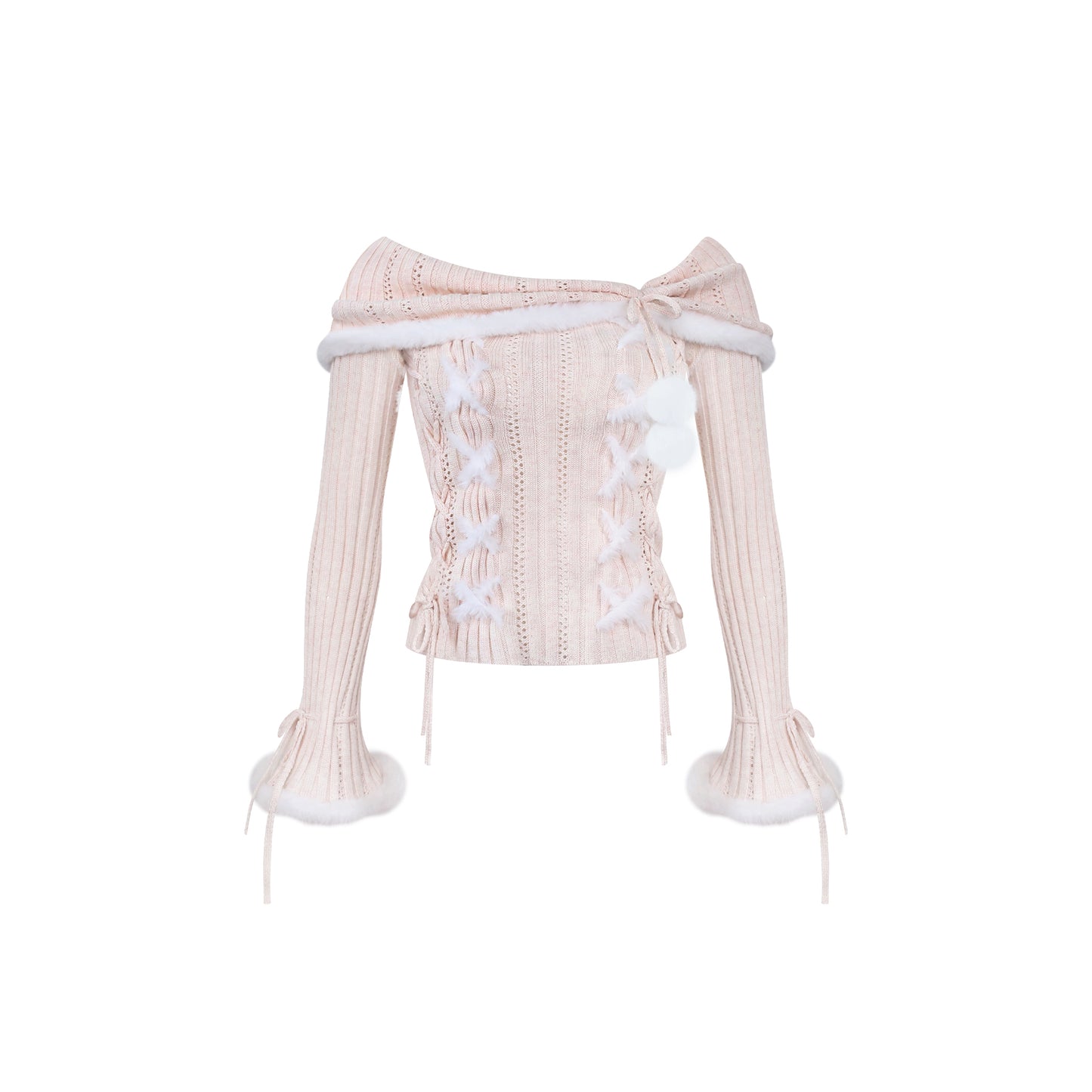 ミストパウダーニットトップス+ニットロングコート+ケーキスカート