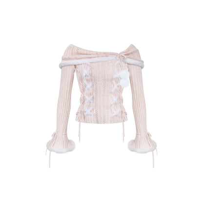 ミストパウダーニットトップス+ニットロングコート+ケーキスカート