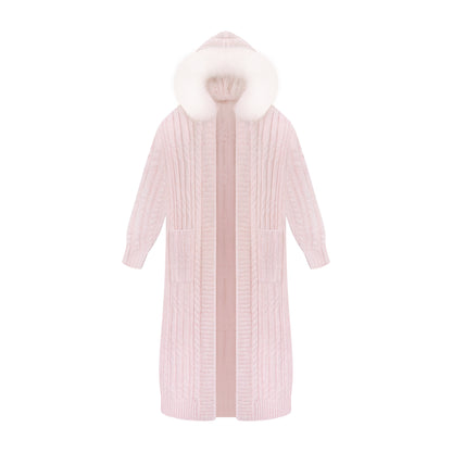 ミストパウダーニットトップス+ニットロングコート+ケーキスカート