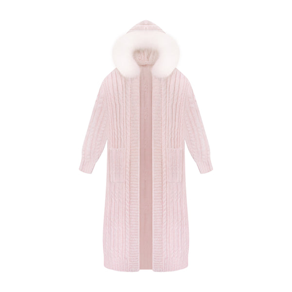 ミストパウダーニットトップス+ニットロングコート+ケーキスカート