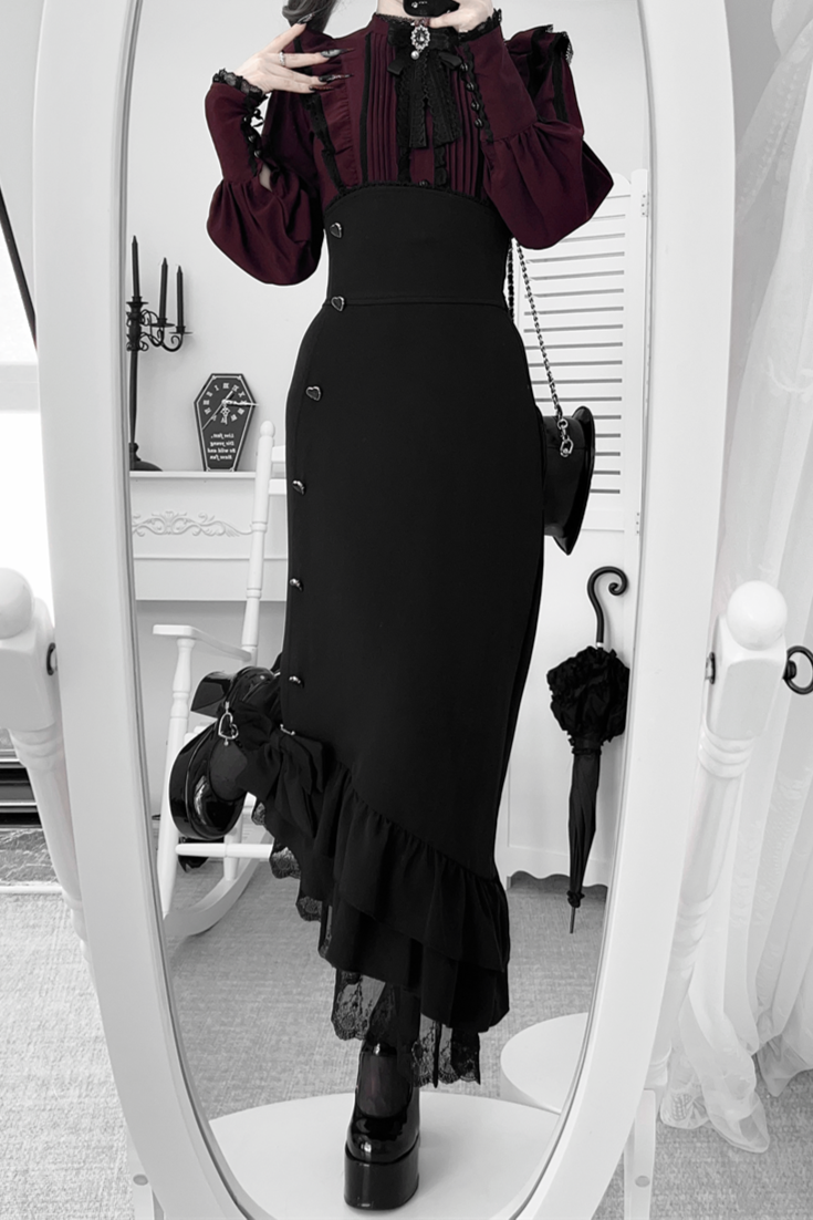 【数量限定】Heartbeat Love Songクリアエレガントリボンシャツ＋フィッシュテールスカートセット