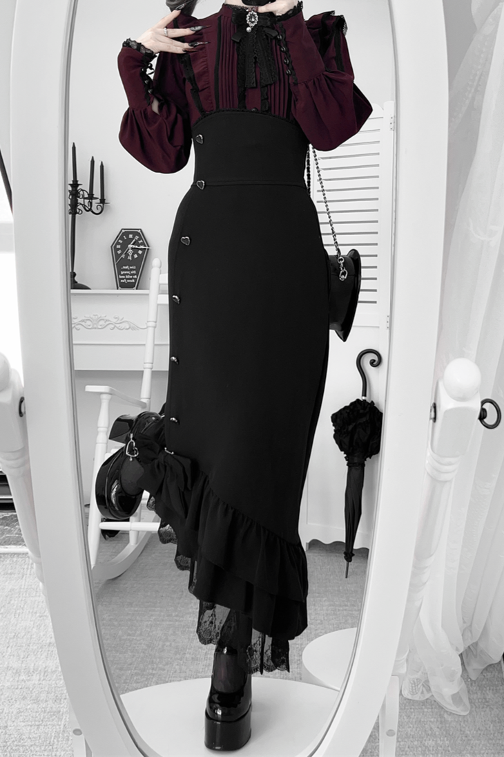 【数量限定】Heartbeat Love Songクリアエレガントリボンシャツ＋フィッシュテールスカートセット