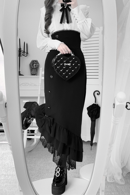 【数量限定】Heartbeat Love Songクリアエレガントリボンシャツ＋フィッシュテールスカートセット