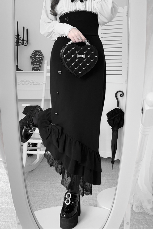 【数量限定】Heartbeat Love Songクリアエレガントリボンシャツ＋フィッシュテールスカートセット