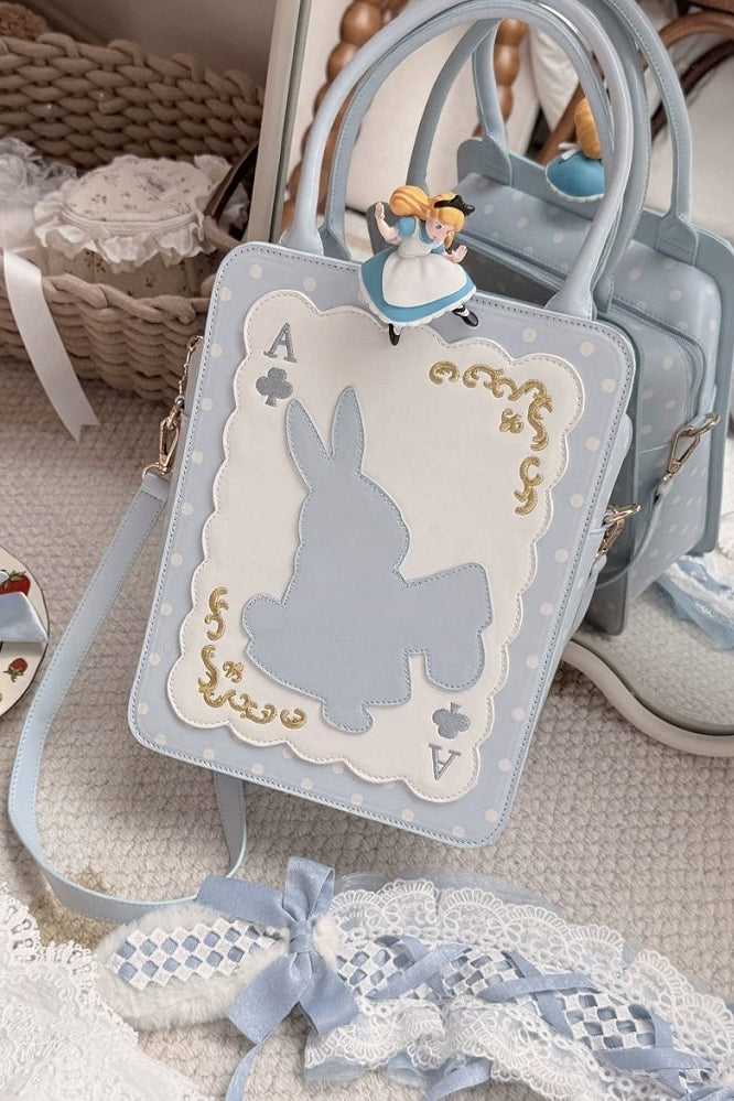 [Clôture des réservations le 16 juillet] Sac carré Alice fantaisie lapin cartes à pois avec bandoulière