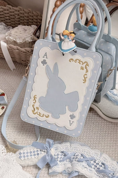 [Clôture des réservations le 16 juillet] Sac carré Alice fantaisie lapin cartes à pois avec bandoulière