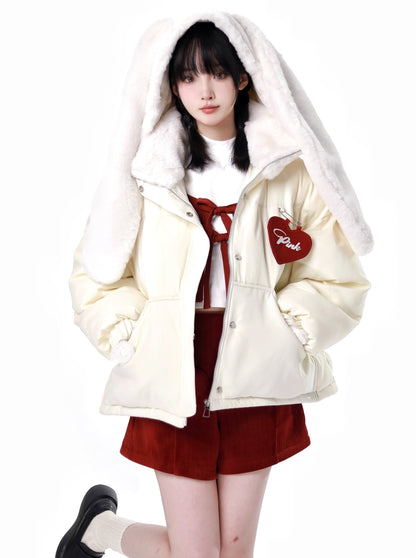 Sweet rabbit jacket + panda jacket + high neck top + shorts + flared skirt