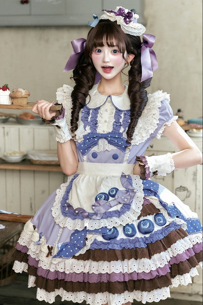 【8月8日予約締切】ブルーベリーカフェロリータOPドレス（ショート・ロング）＋エプロン＋ケーキミニハット
