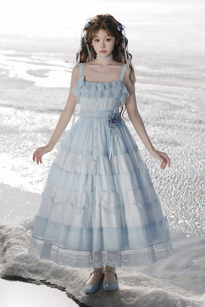 【Cierre de reservas: 22 de junio】Vestido romántico en capas con bordado floral azul/negro