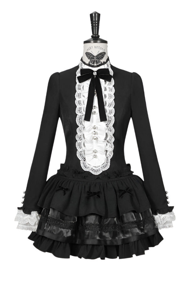 Classical Dark Gothic Lace Diamond Button Dress