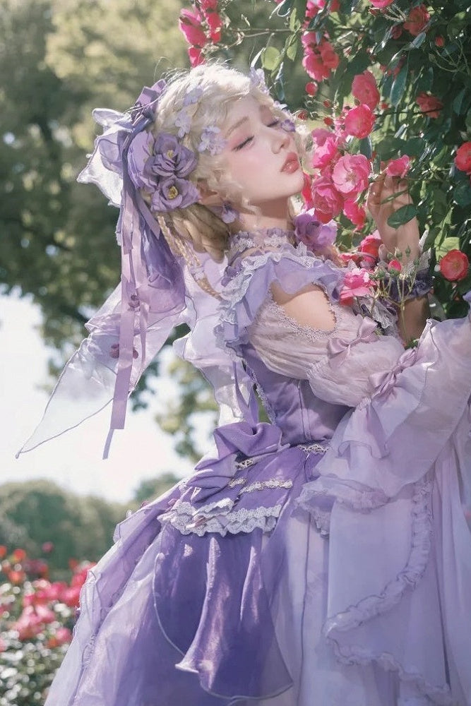 [Scadenza prenotazione 28 giugno] Accessori della serie sweet lolita floreale rosa x verde/rosso/viola/verde (choker, copricapo con velo floreale, fermagli per capelli, polsini da polso)