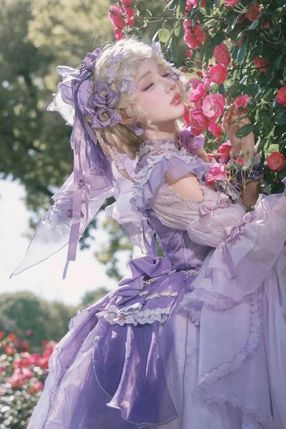 [Scadenza prenotazione 28 giugno] Accessori della serie sweet lolita floreale rosa x verde/rosso/viola/verde (choker, copricapo con velo floreale, fermagli per capelli, polsini da polso)