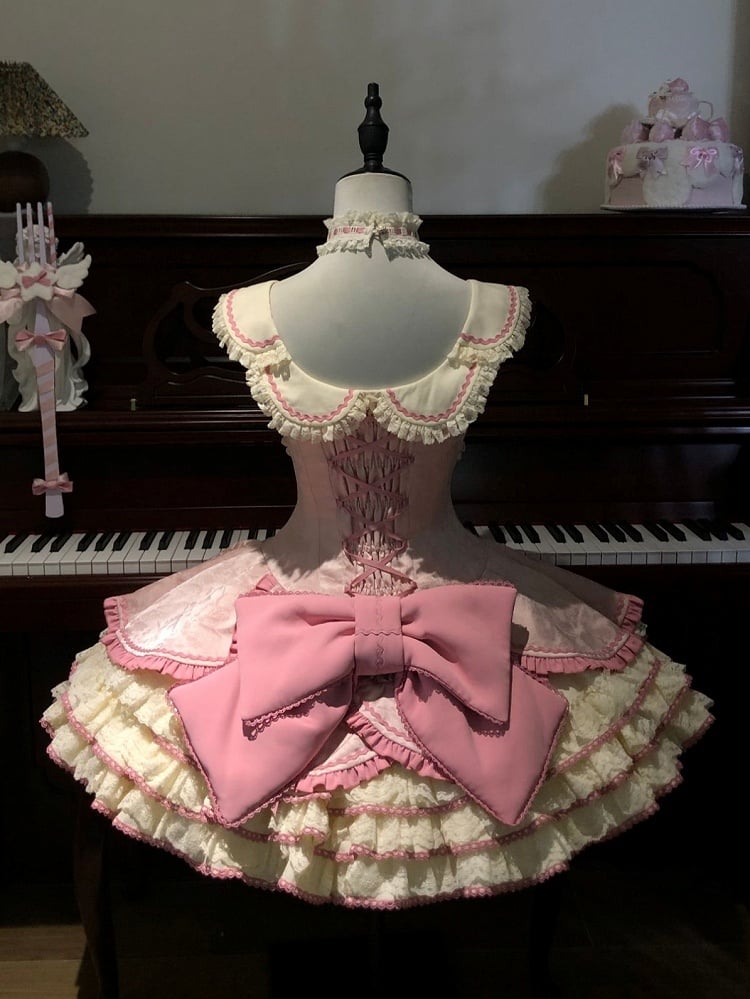 【12月17日予約締切】ピンクフローラルスイートロリータティアードドレス＋うさ耳ボンネット＋アクセサリー