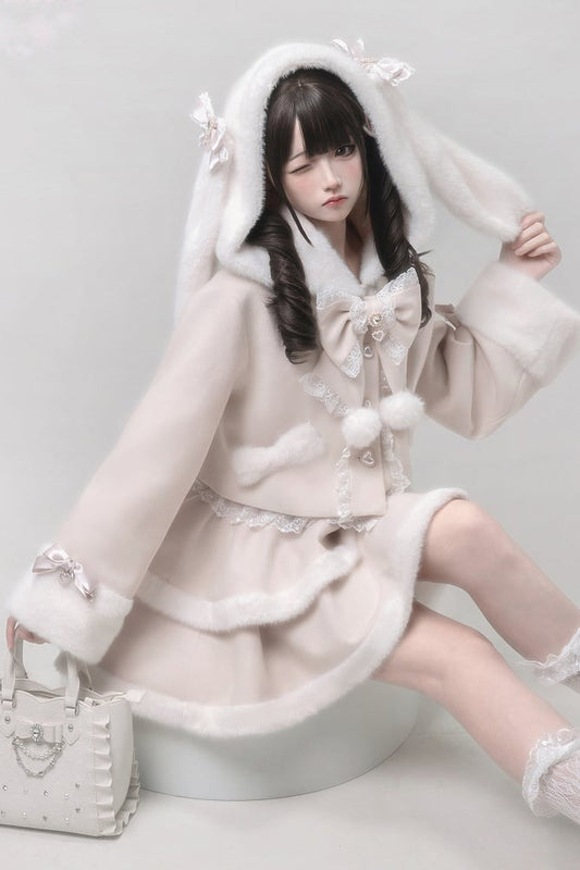 【2月7日予約締切】うさ耳フーディーファーリボンジャケット＋ファースカート