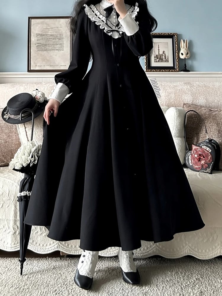 【Reservation deadline February 23】Classic Elegant Series Frill Stand Collar Flare Long Dress