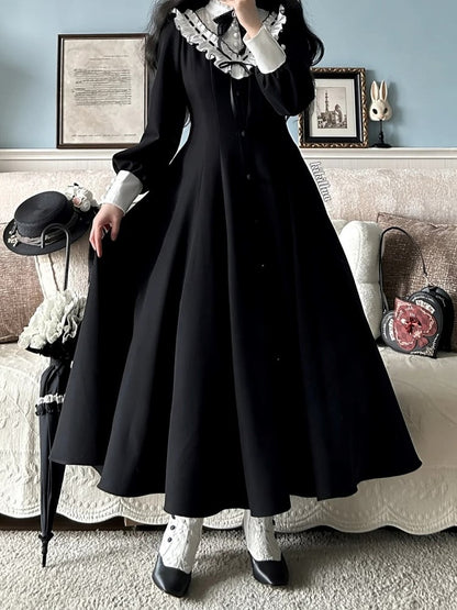 【Reservation deadline February 23】Classic Elegant Series Frill Stand Collar Flare Long Dress