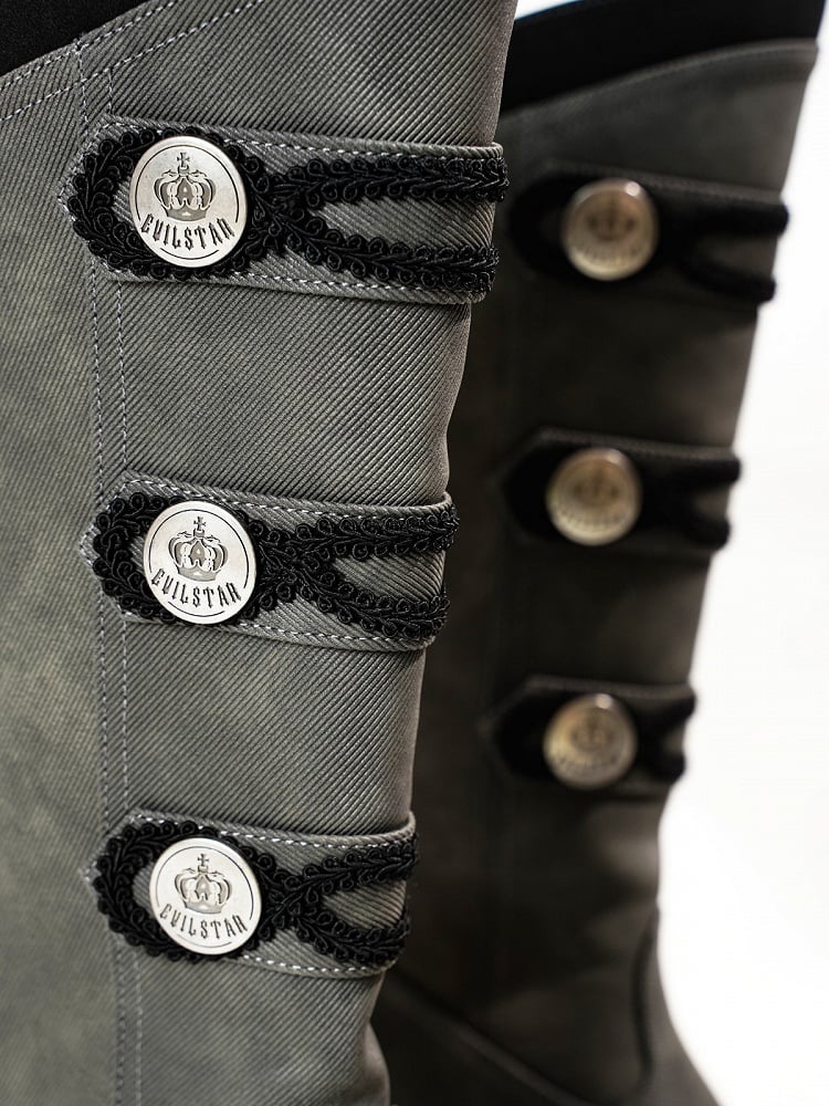 【9月7日予約締切】Black/White/Gray Gothic Lolita Prince Square Toe Retro Boots