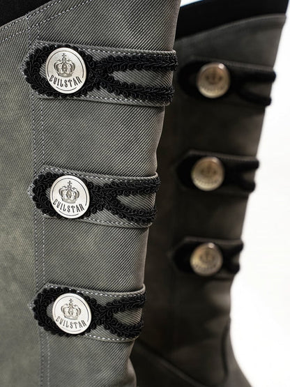 【9月7日予約締切】Black/White/Gray Gothic Lolita Prince Square Toe Retro Boots