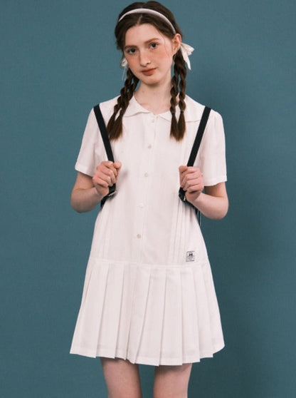 Loose Doll Color Pleated Shirt Dress