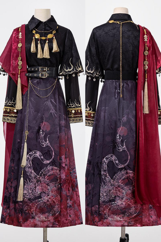 ファイヤーチャイナロングコート＋トップス＋ロングスカート