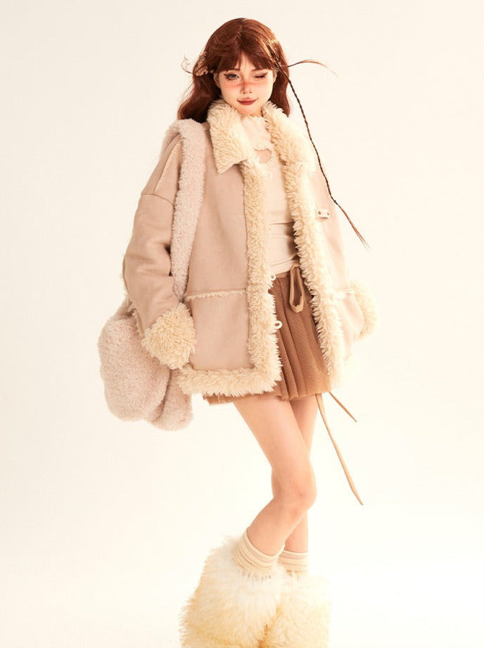 Suede Fur Spliced Loose Jacket