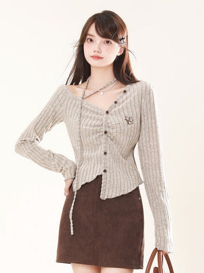 Butterfly Niche Design Slim V Neck Strap Knit