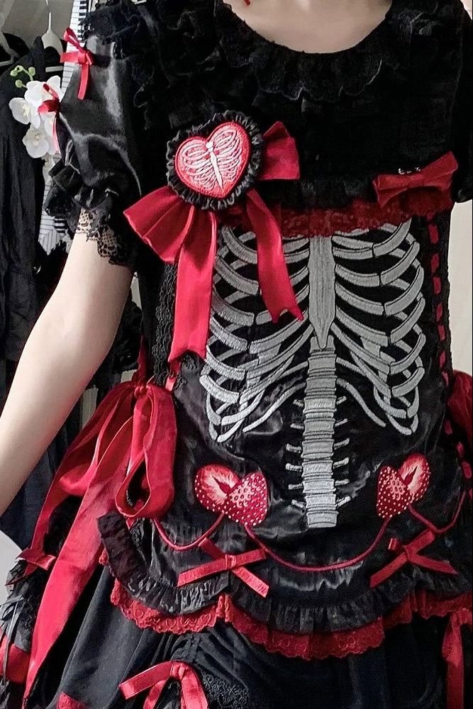 【11月4日予約締切】Strawberry Print Sweet Lolita And Gothic Lolita Series Accessories (Bonnet, Headband, Bone Embroidered Ribbon Brooch, Pair Of Ribbon Hair Clips)