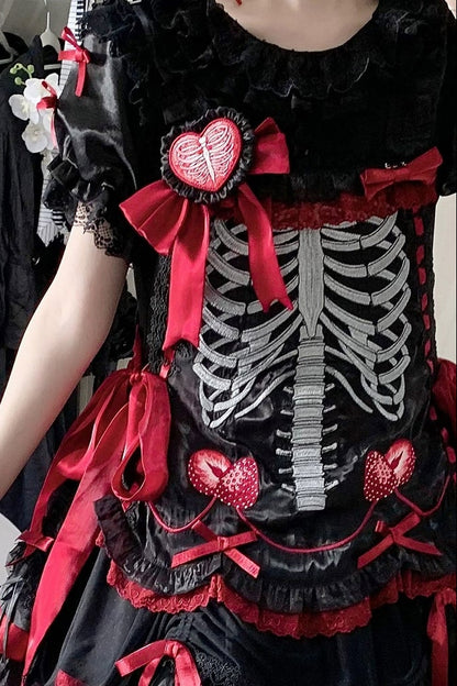 【11月4日予約締切】Strawberry Print Sweet Lolita And Gothic Lolita Series Accessories (Bonnet, Headband, Bone Embroidered Ribbon Brooch, Pair Of Ribbon Hair Clips)