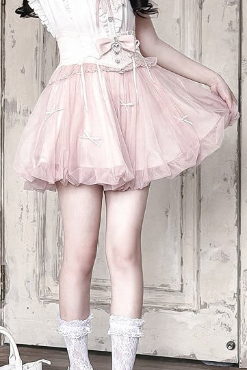 [Bestellschluss 15. Mai] Rosa/Blau-Schmuckschleife-Tüll-Volant-Schichtenrock mit Blasenform