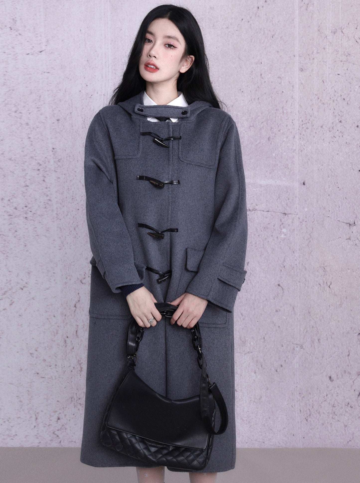 Gray Horn Button Reversible Wool College Coat