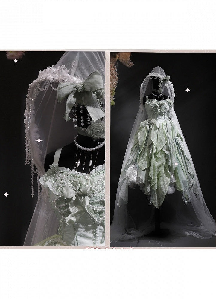 【10月28日予約締切】Black/White Gothic Lolita Sheer Lace Beaded Hooded Long Cape