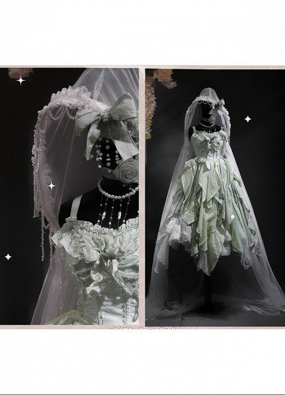 【10月28日予約締切】Black/White Gothic Lolita Sheer Lace Beaded Hooded Long Cape