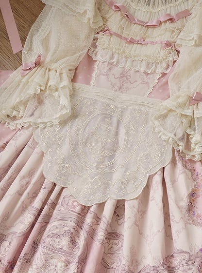[Pre-order Deadline: April 26] Rococo Elegant Lace Pink Classic Lolita Dress + Apron + Bonnet