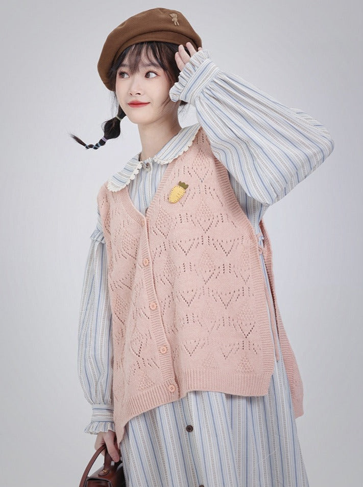 Salted Fish Wardrobe Pink Knitted Vest Vest Women's 2023 New Fall Winter Sweet Loose Layered Shirt Top