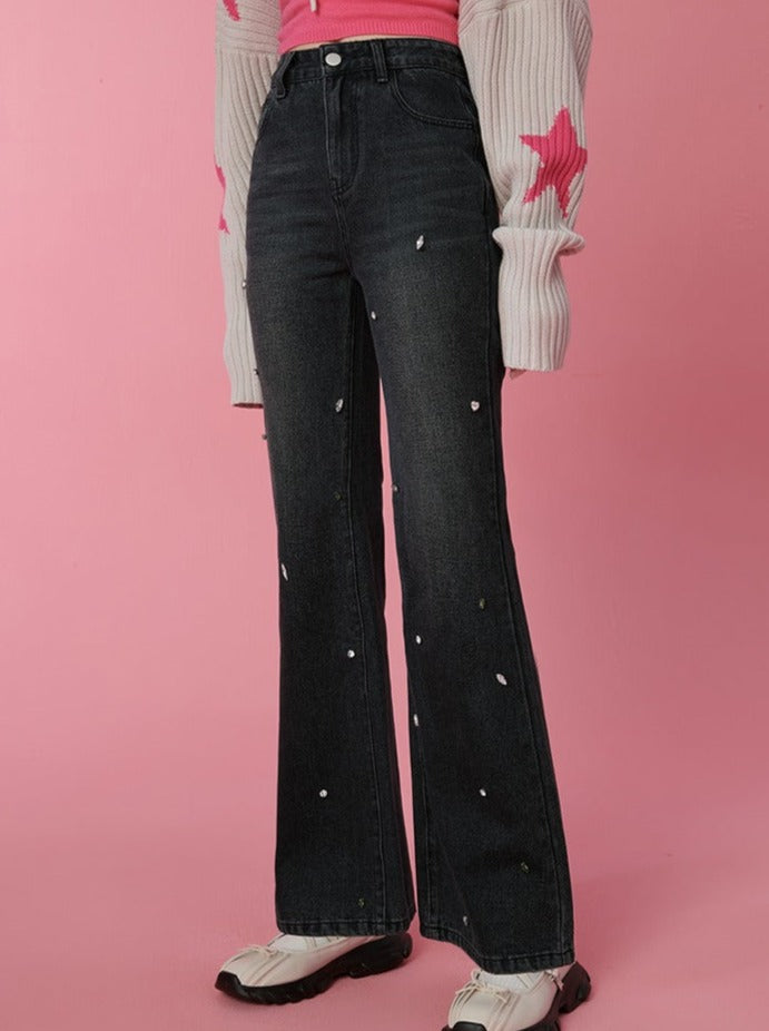 Retro design rhinestone dot denim