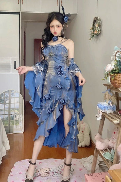 Amour Rose Bianca White and Blue Mermaid Dress Set