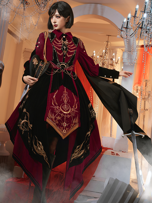 [Pre-order Deadline: November 16] Holy Army Red Black Embroidery Military Uniform Cape Dress Complete Set + Dress Set