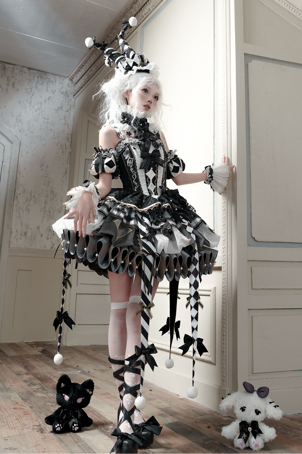【12月26日予約締切】サーカスシリーズキングブラックアンドホワイトロリータピエロドレス＋フルセットA/B