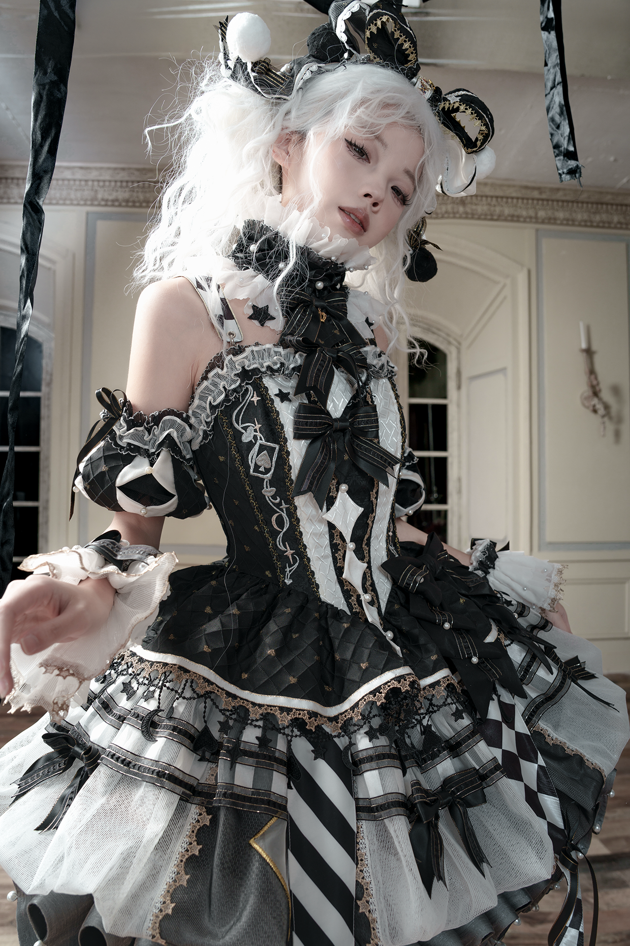 【12月26日予約締切】サーカスシリーズキングブラックアンドホワイトロリータピエロドレス＋フルセットA/B