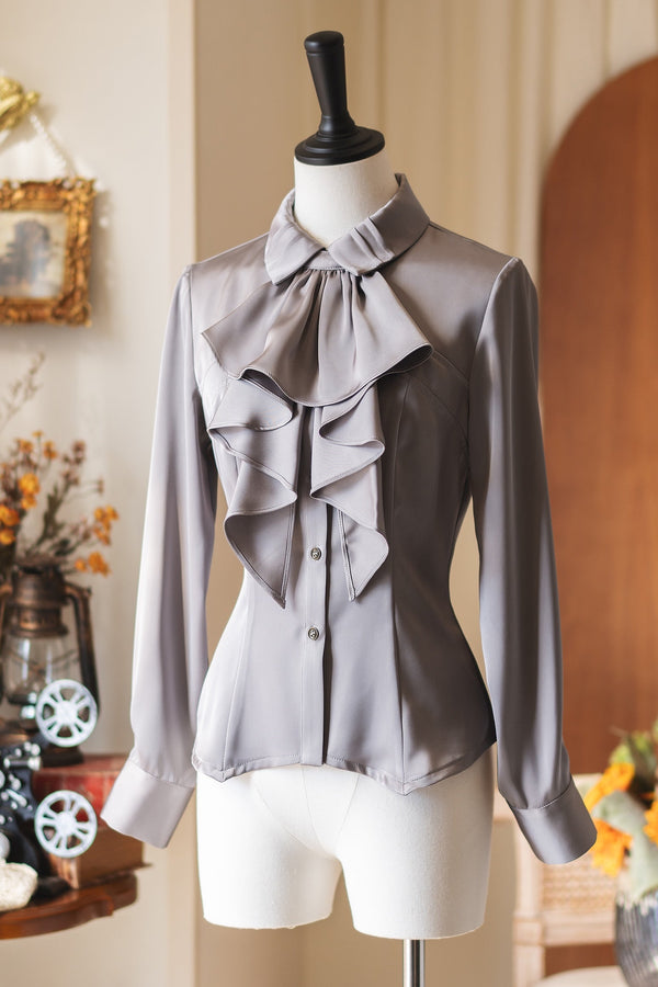 レトロエレガントサテンブラウス