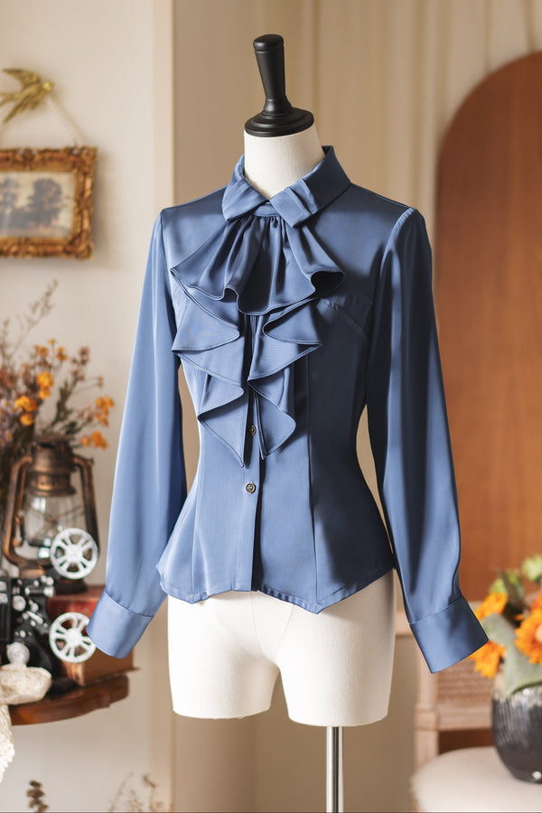 レトロエレガントサテンブラウス